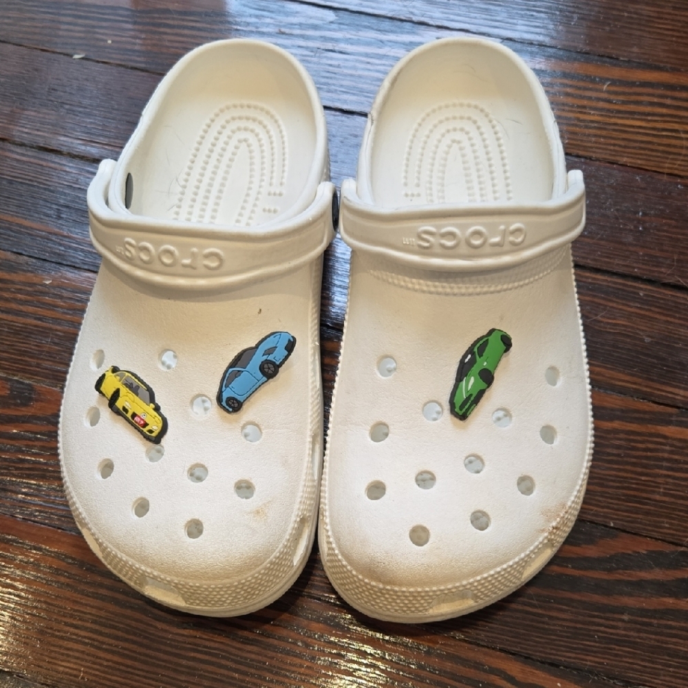 CROCS White Slippers with Car Jibbitz